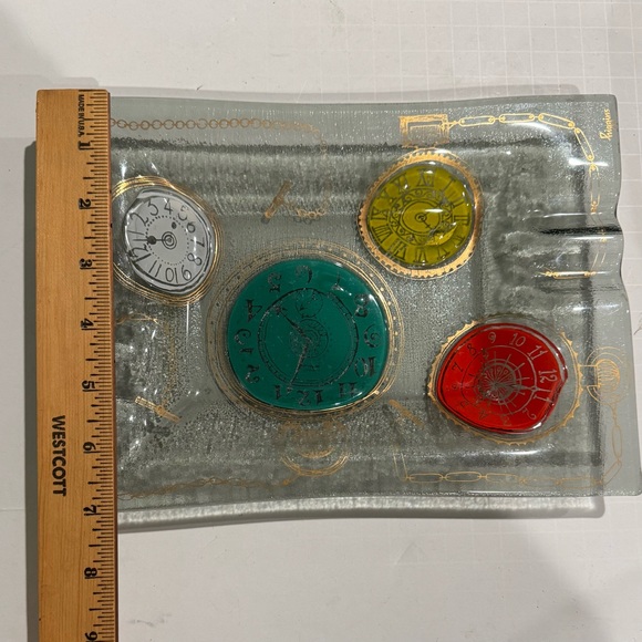 VTG 🚬 HIGGINS pocket watch clock mid century mod glass ashtray catchall - Picture 4 of 7